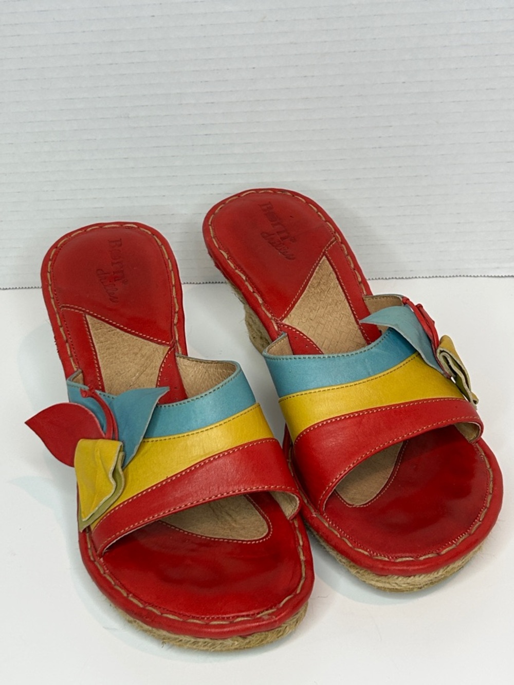Børn Leather Espadrille Wedge Sandals EU 42 US 11 11.5 Colorblock Boho